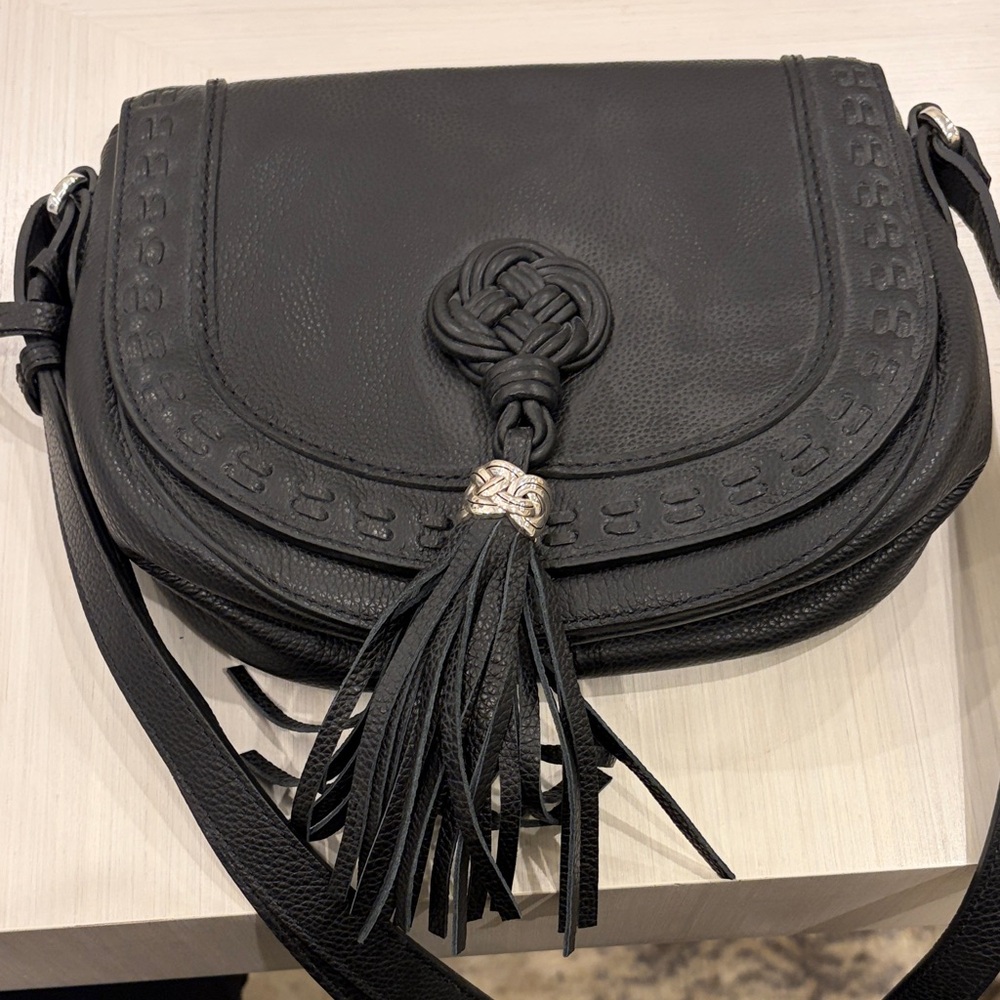Brighton Barbados Black Leather Crossbody Bag